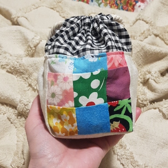 One-of-a-Kind Patchwork Drawstring Mini Bag | Mixed Floral Gingham Mix - Picture 4 of 14